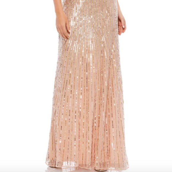 MAC DUGGAL 10817 SPAGHETTI STRAP BEADED V-NECK PEARL GOWN sz 12 - Picture 5 of 6